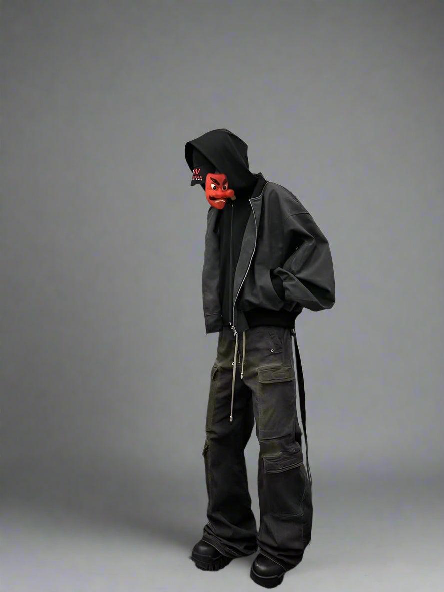 Gothic Kapuzenpulli Zweiseklige Jacke Kunstleder