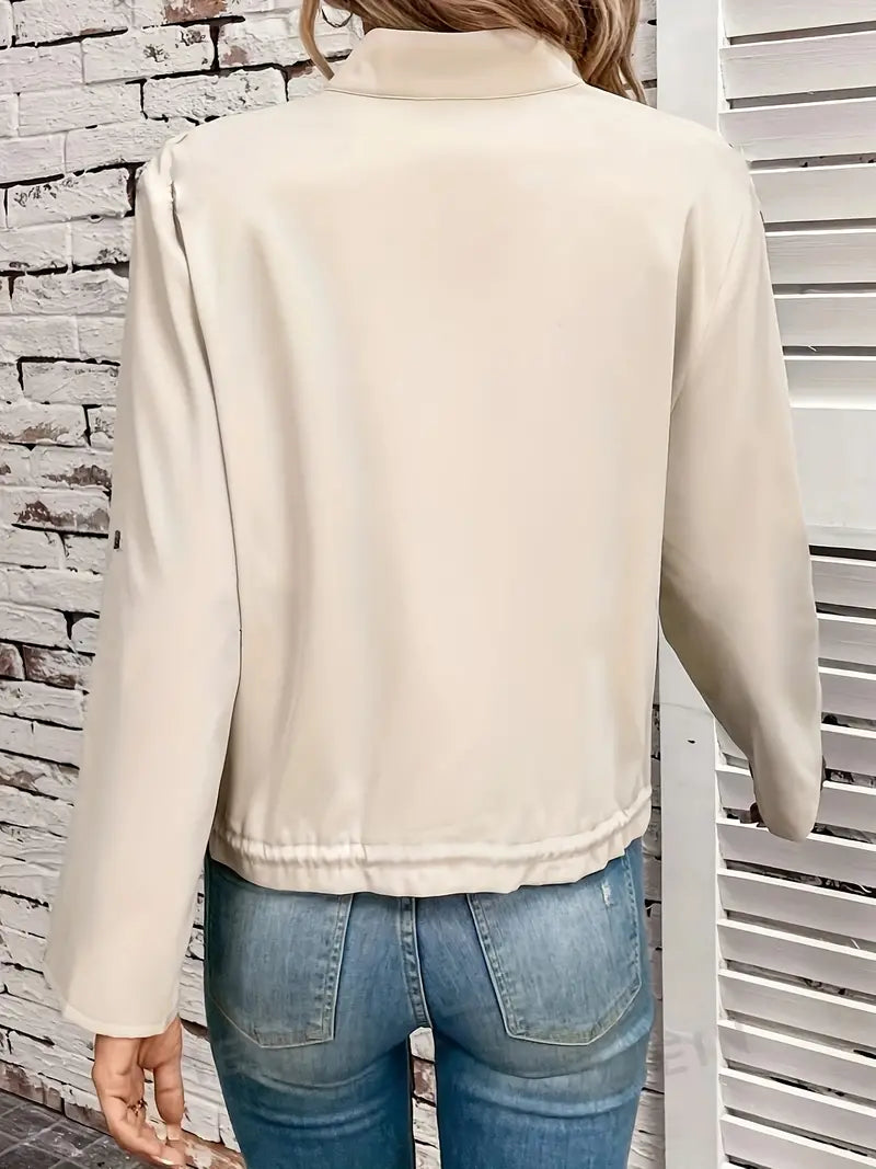 Fudus Damen Beige Utility Jacke - Reißverschluss & Verstellbare Ärmel
