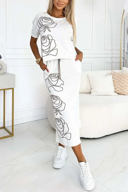 Zweiteiler Damen Blumenmuster Elegant