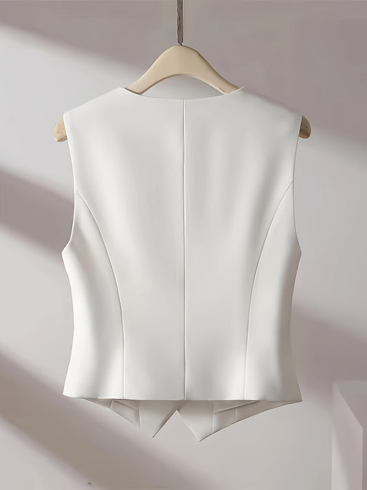 Damen Weste Ärmellos Einfarbig V-Ausschnitt Knopfverschluss