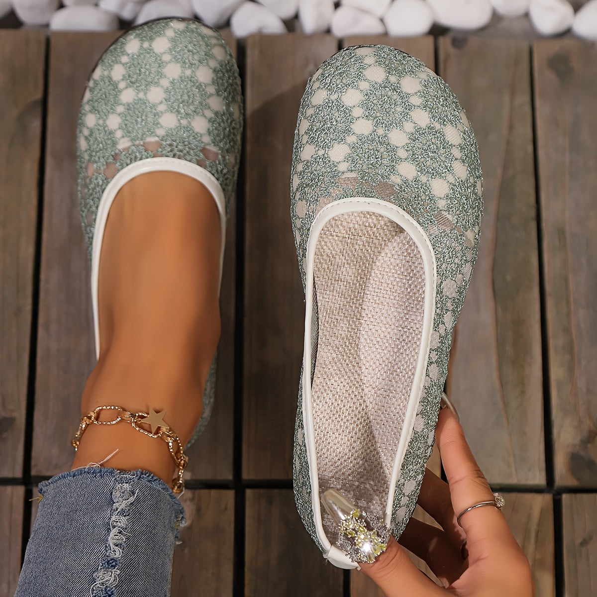 Damen Spitze Flache Schuhe