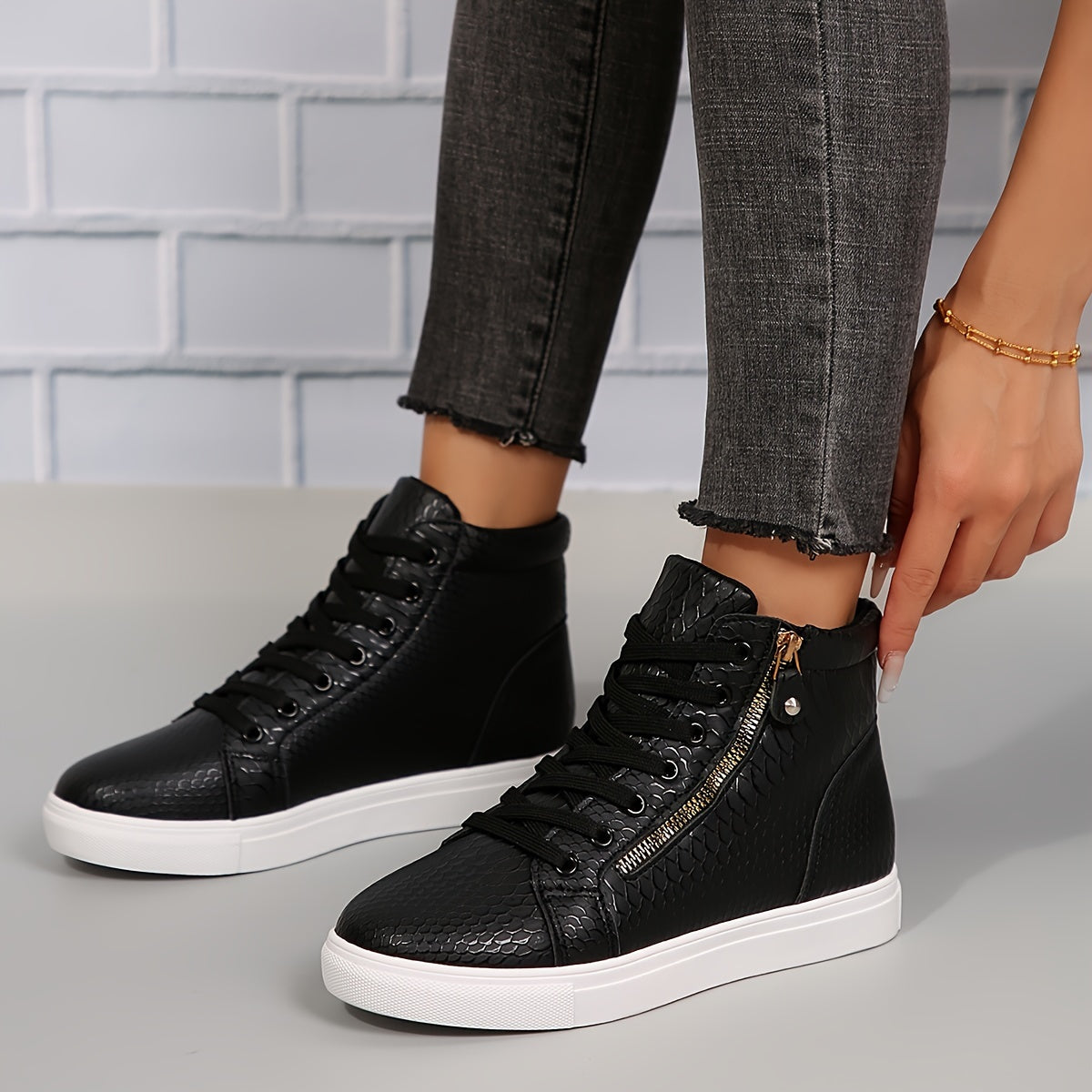 Damen Sneakers Lässig Einfach Mit Reißverschluss