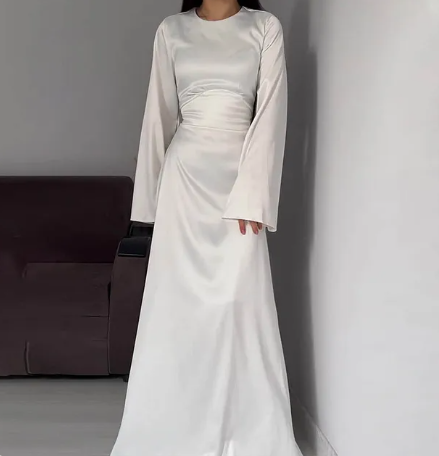 Damen Satinkleid Lang Sexy Spitze