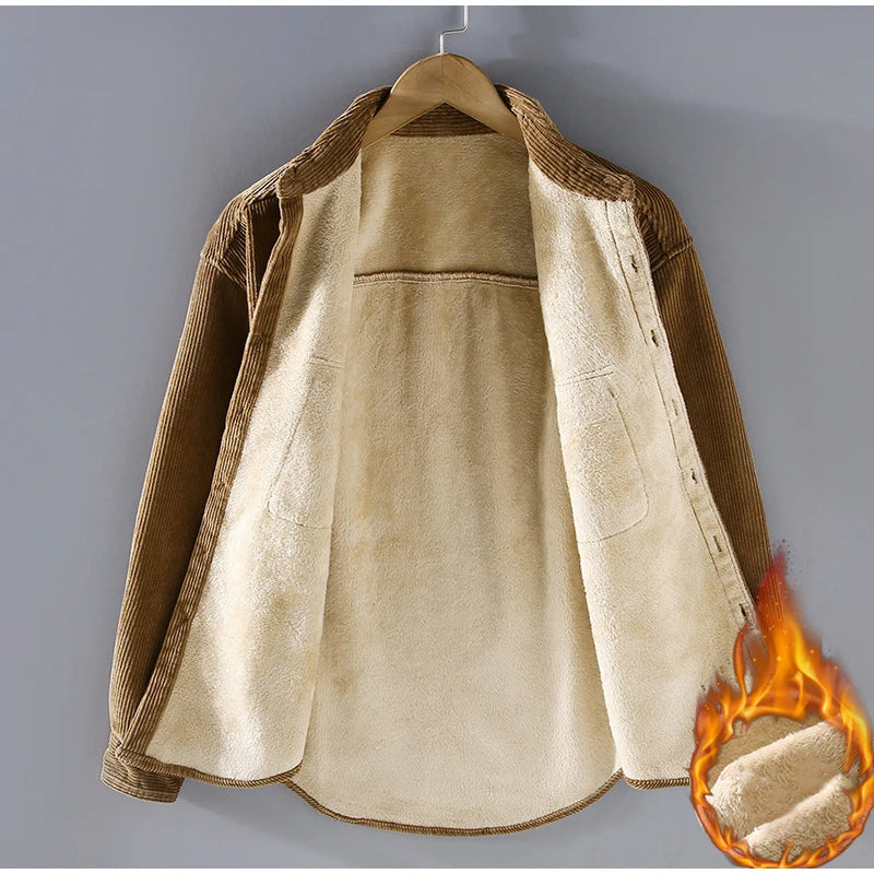 Kordhemd Lässig Langärmelig Taschen