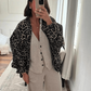 Damen Stylische Leopardenmuster Bomberjacke Trendiger Look