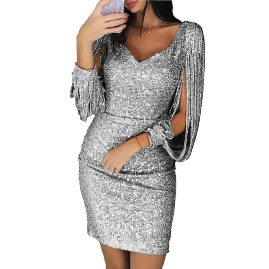 Damen Pailletten Glitzer Kleid Elegant Vielseitig