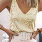 Damen Glitter Pailletten V-Ausschnitt Top