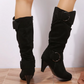 Damen Stiefel Absatz Wildlederlook Schnallen Reißverschluss