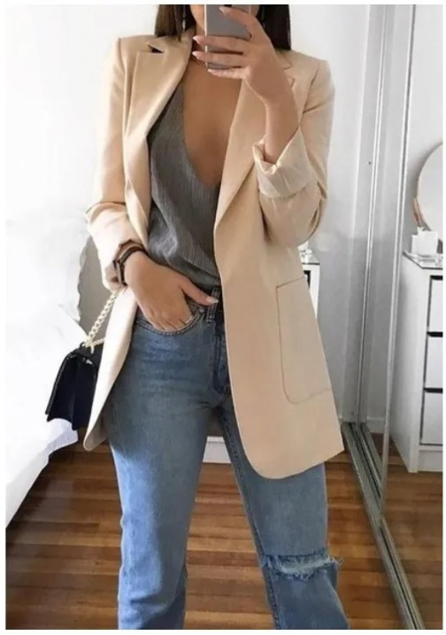 Damen Stilvoller Blazer Mit Tiefem V Ausschnitt Für Jeden Tag