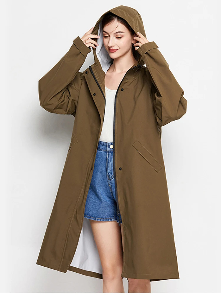 Damen Regenjacke Mit Kapuze Faltbare Wasserdichte Lange Jacke