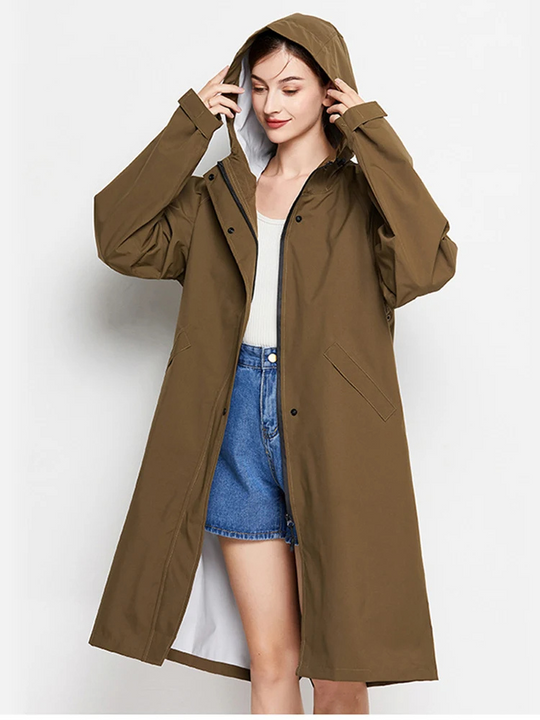 Damen Regenjacke Mit Kapuze Faltbare Wasserdichte Lange Jacke