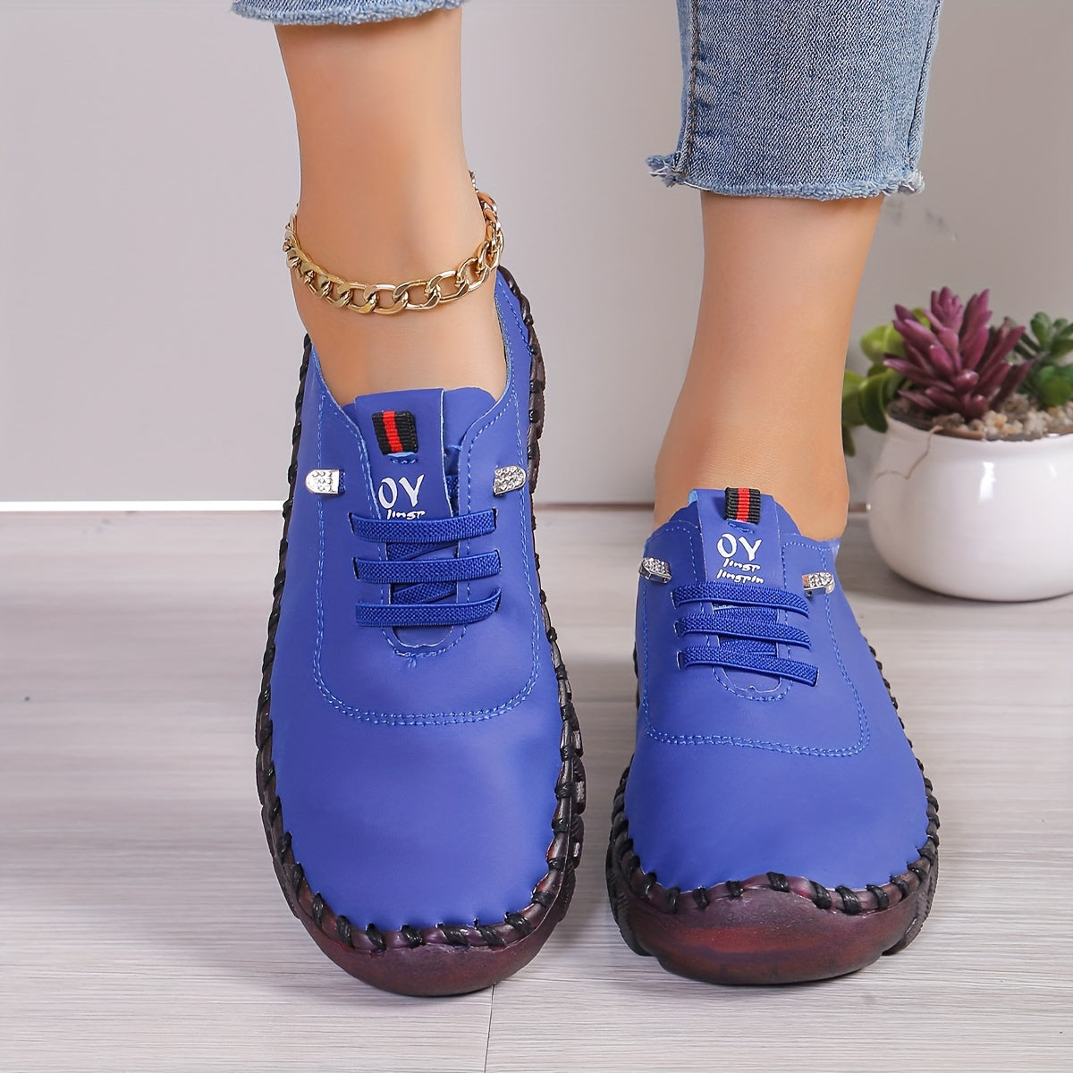 Damen Bequeme Lederschuhe Mit Runder Spitze