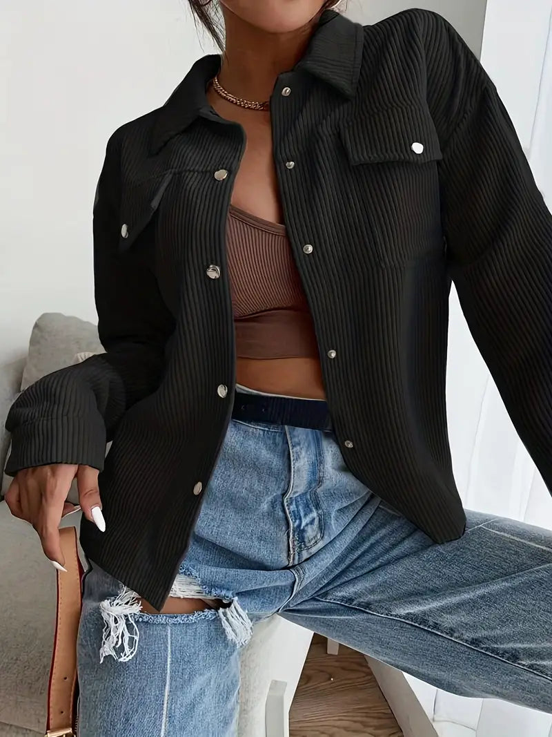 Kordjacke Langärmelig Taschen Knöpfe