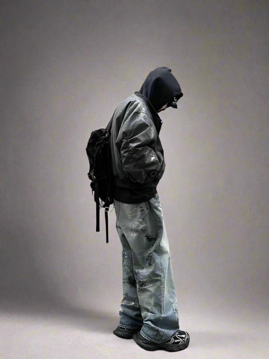 Gothic Kapuzenpulli Zweiseklige Jacke Kunstleder