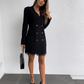 Blazer Kleid Damen Mit Spitzen Saum und Doppelknöpfen