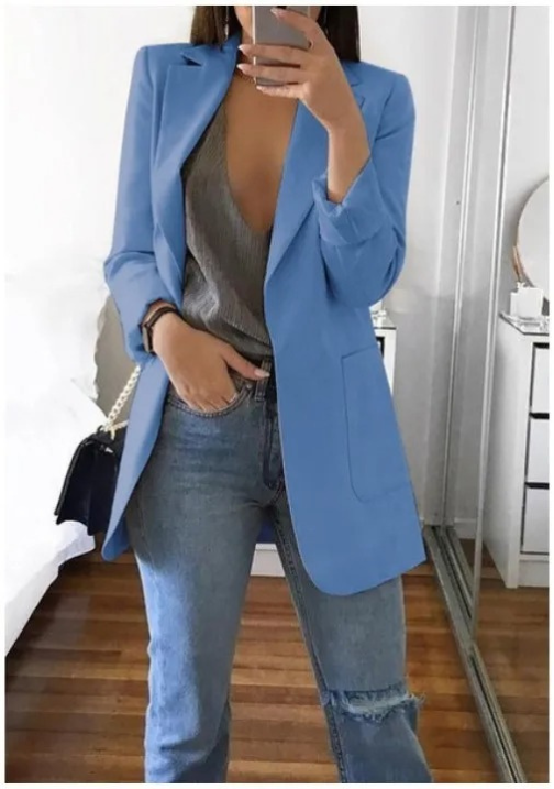 Damen Stilvoller Blazer Mit Tiefem V Ausschnitt Für Jeden Tag