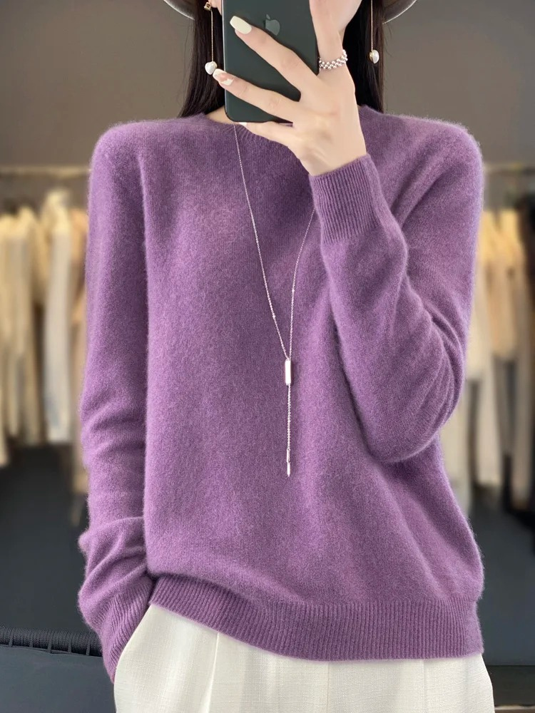 Damen Kaschmir Pullover Runder Ausschnitt Weicher Eleganter Strickpullover