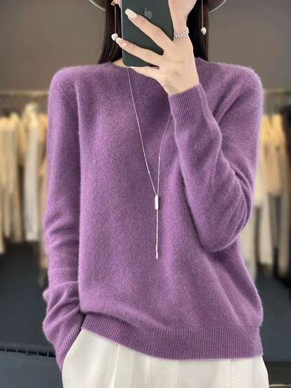 Damen Kaschmir Pullover Runder Ausschnitt Weicher Eleganter Strickpullover
