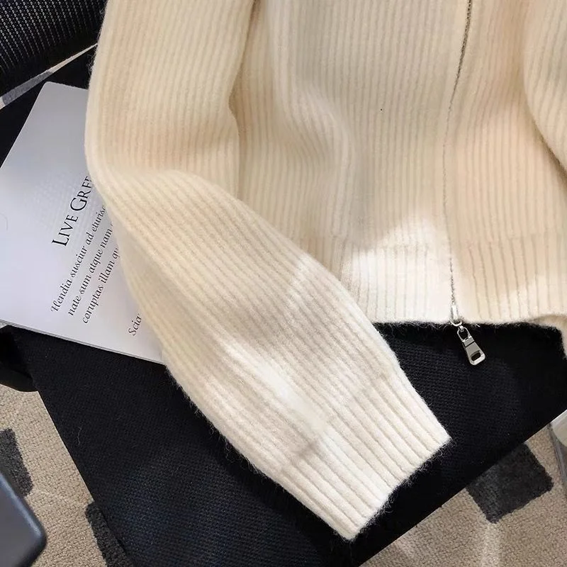 Damen Woll Strickjacke mit Reißverschluss Warm Elegant