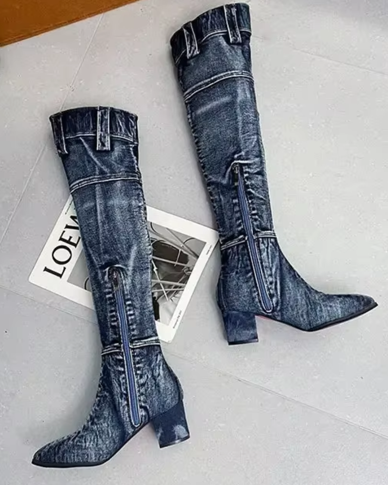 Damen Kniehohe Stiefel Blockabsatz Modisch