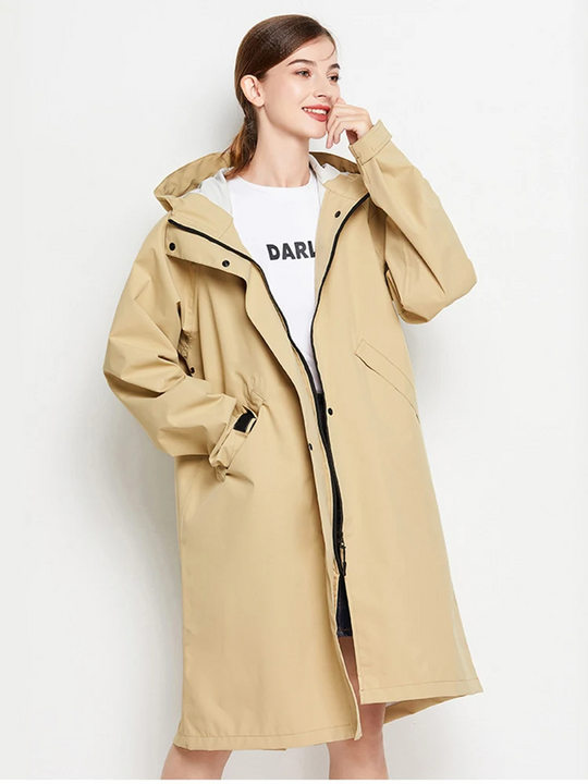 Damen Regenjacke Mit Kapuze Faltbare Wasserdichte Lange Jacke
