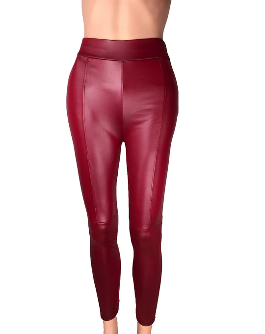 Damen Hochtaillierte Leggings aus hochwertigem Kunstleder mit nahtloser Verarbeitung Fudus