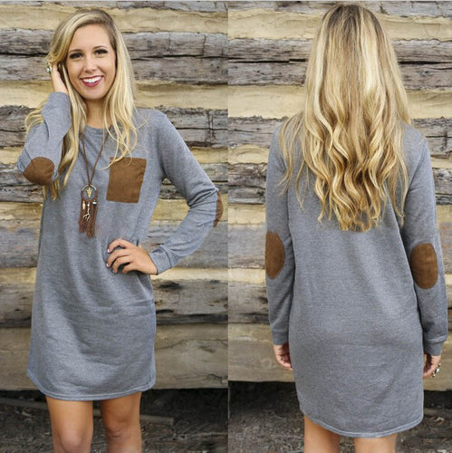 Damen Langes Sweatkleid mit modischen Wildlederapplikationen Fudus