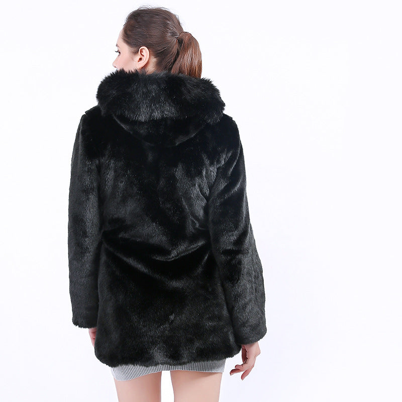 Damen Kunstfelljacke mit Kapuze Fudus