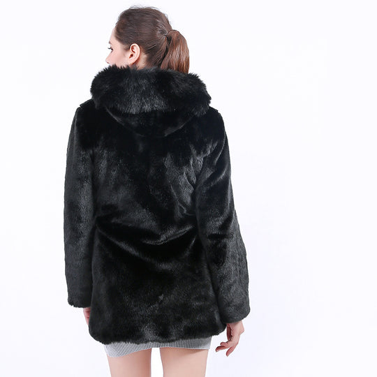 Damen Kunstfelljacke mit Kapuze Fudus