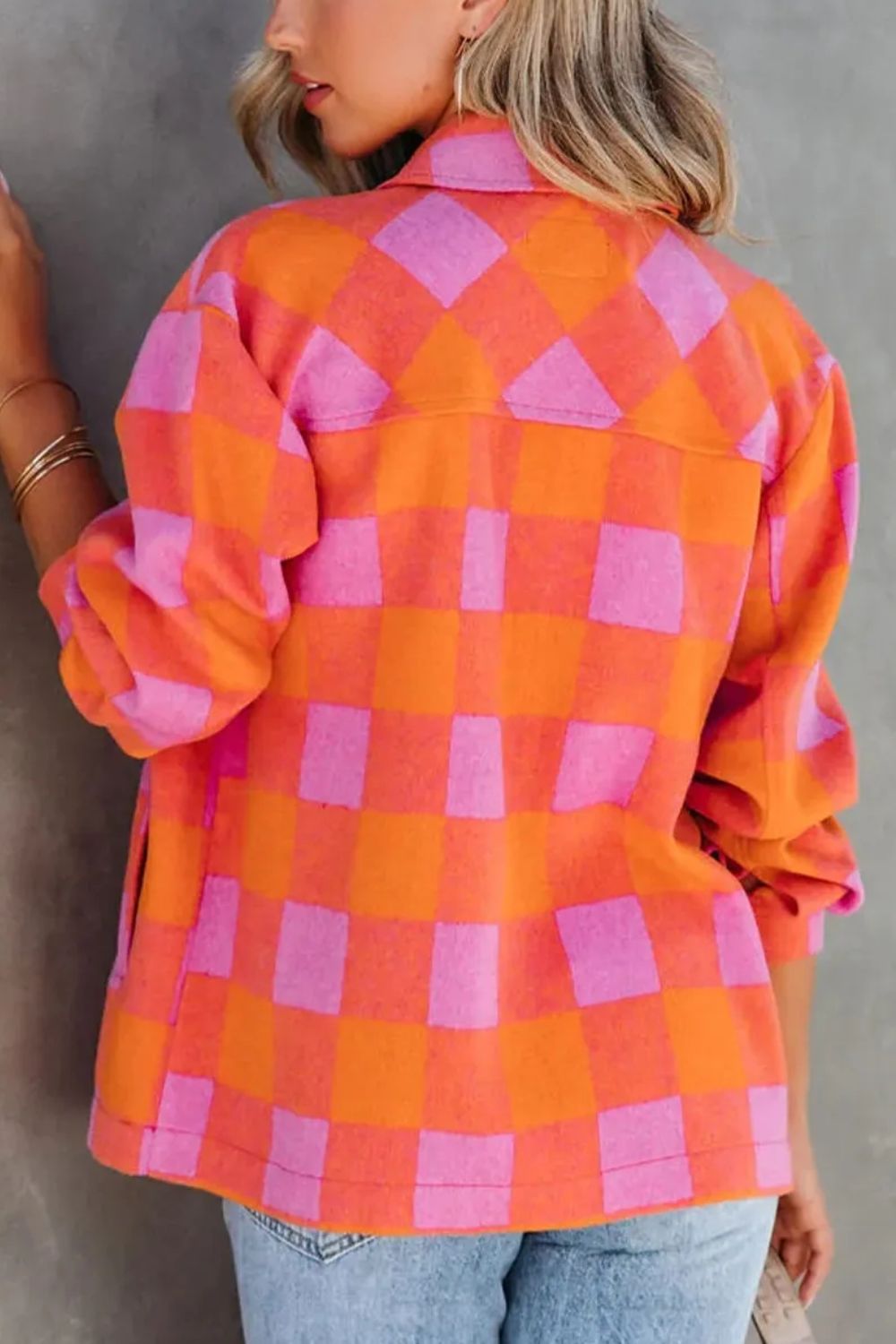 Langarmjacke Karierte Farbkombination Knöpfe