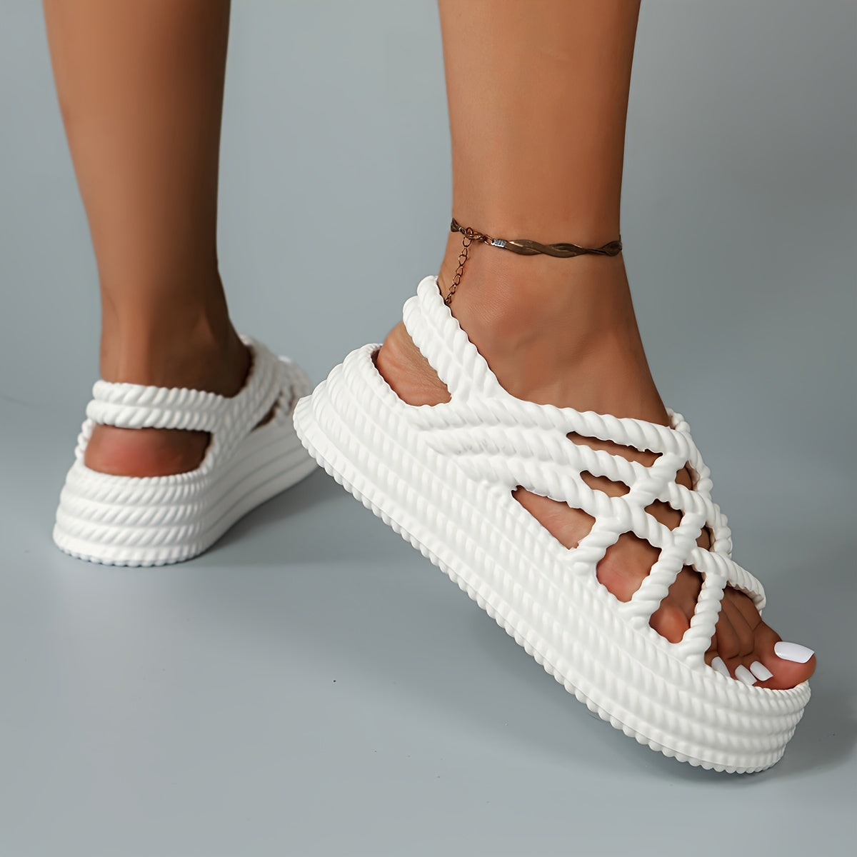 Damen Geflochtene Plateau-Sandalen