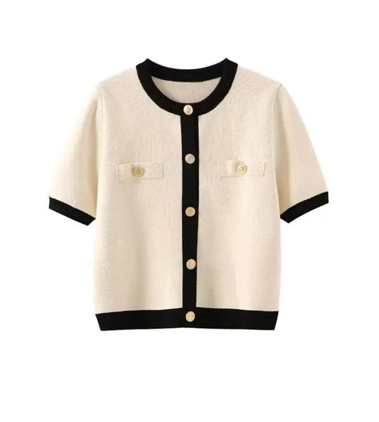 Damen Elegante Strickjacke Mit Kurzen Ärmeln