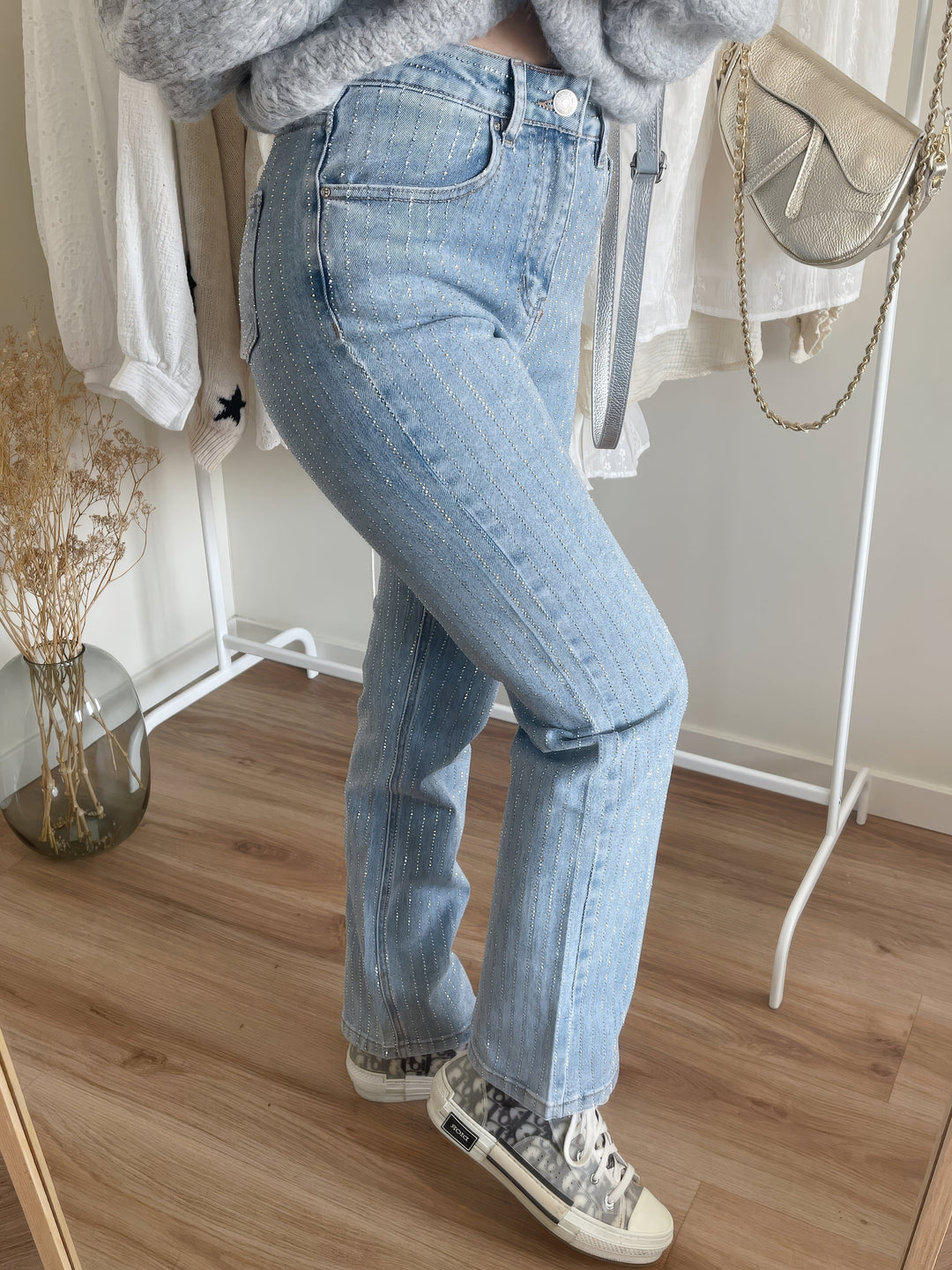 Damen Glitzerjeans mit Funkelnden Details Elegant Bequem