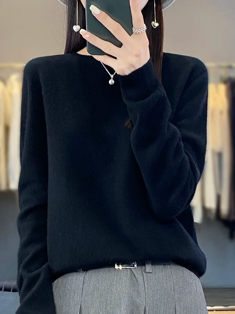 Damen Kaschmir Pullover Runder Ausschnitt Weicher Eleganter Strickpullover
