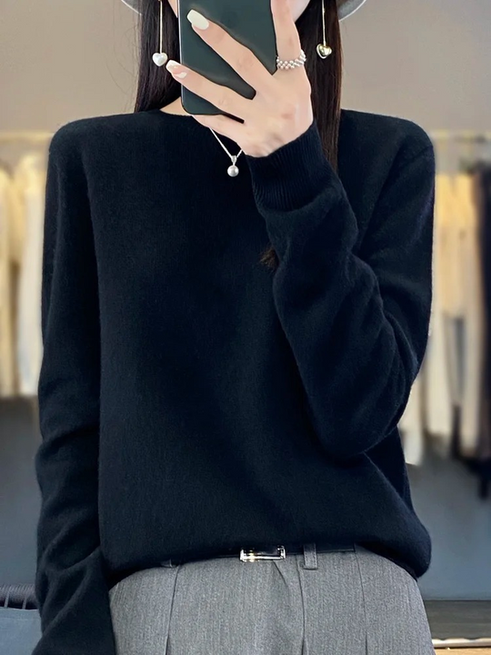 Damen Kaschmir Pullover Runder Ausschnitt Weicher Eleganter Strickpullover