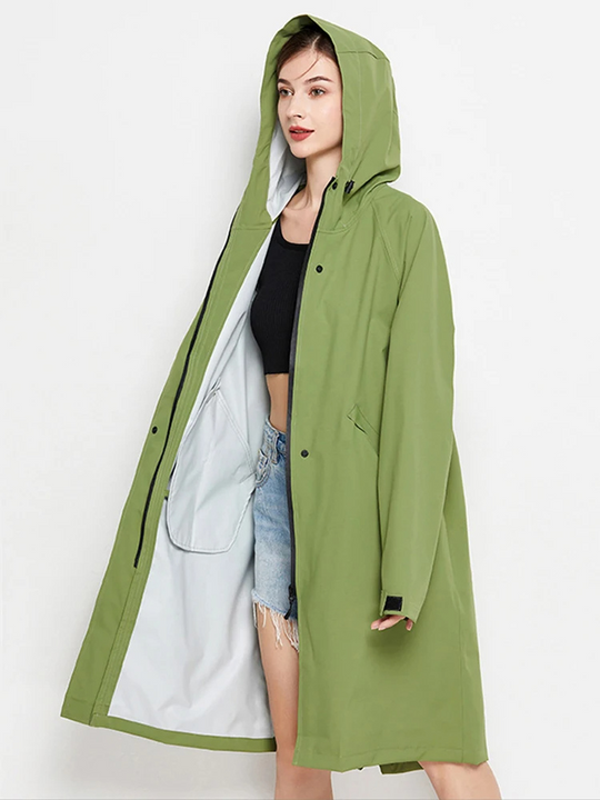Damen Regenjacke Mit Kapuze Faltbare Wasserdichte Lange Jacke
