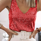 Damen Glitter Pailletten V-Ausschnitt Top