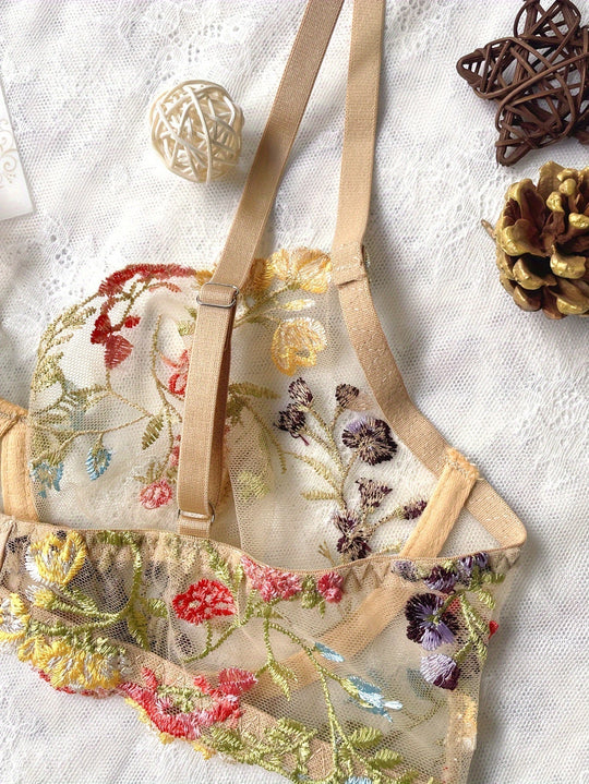 Damen Seelenvolles Besticktes Dessous Set