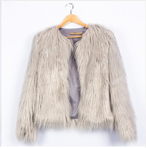 Damen Kunstfelljacke mit voluminösen Ärmel und lässigem Schnitt Fudus