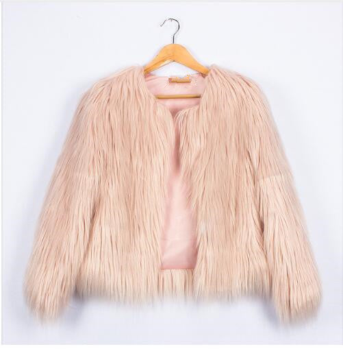 Damen Kunstfelljacke mit voluminösen Ärmel und lässigem Schnitt Fudus