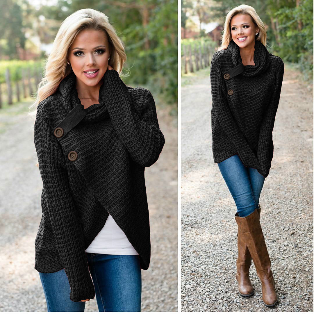 Damen Grobstrickjacke mit asymmetrischem Schnitt und großen Knöpfen Fudus