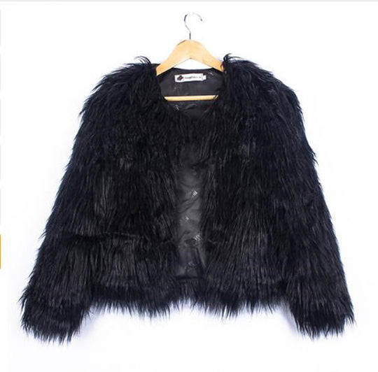 Damen Kunstfelljacke mit voluminösen Ärmel und lässigem Schnitt Fudus