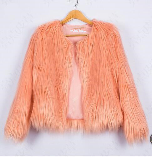 Damen Kunstfelljacke mit voluminösen Ärmel und lässigem Schnitt Fudus