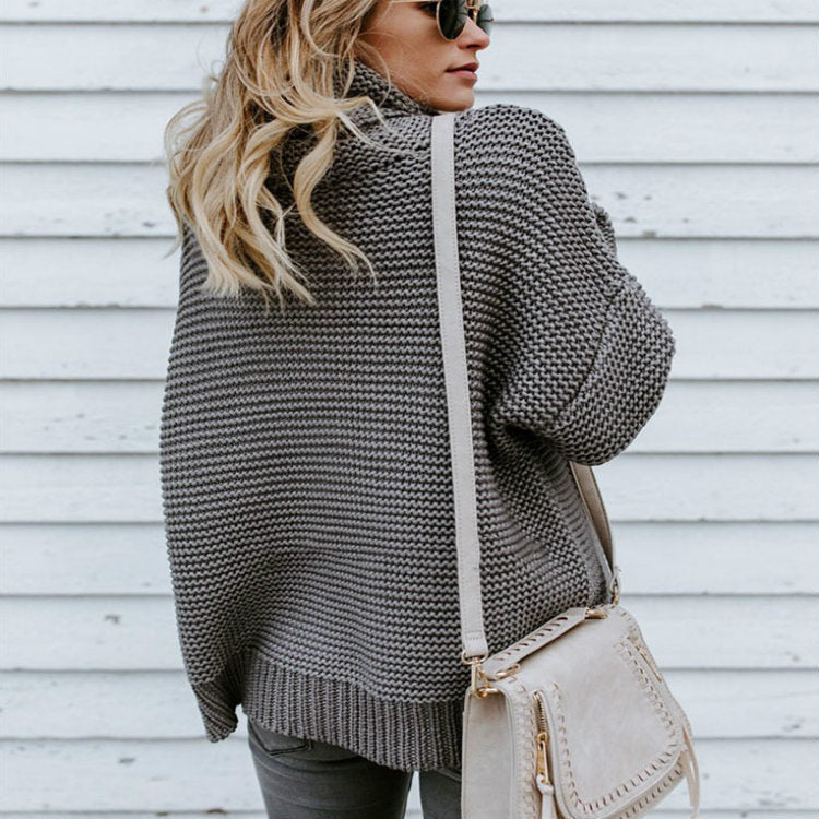 Damen Grobstrickpullover mit hohem Kragen und lässiger Passform Fudus