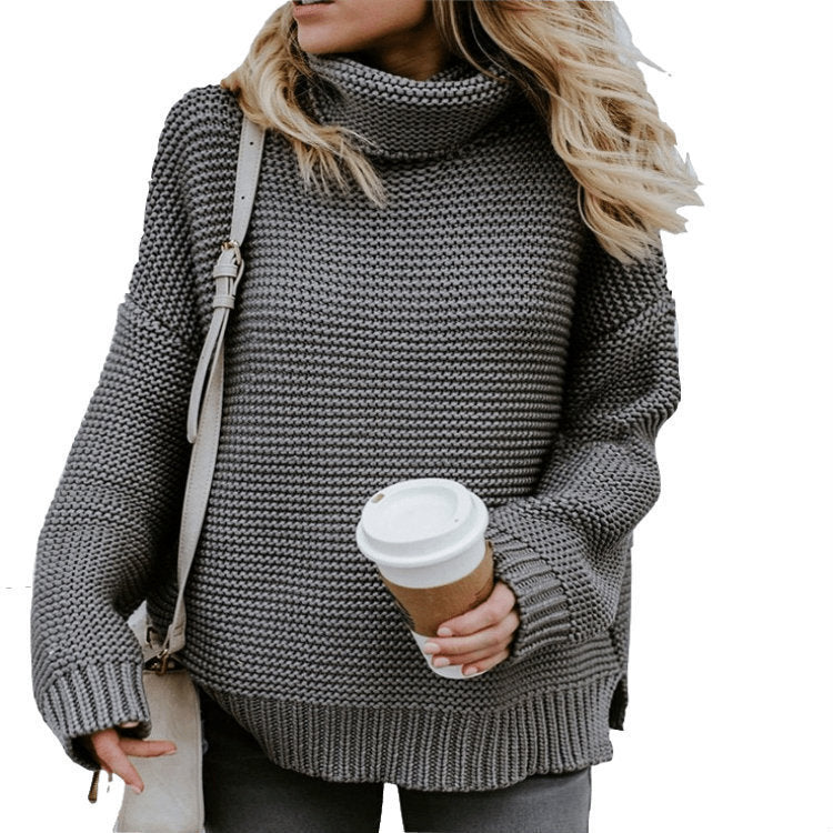 Damen Grobstrickpullover mit hohem Kragen und lässiger Passform Fudus