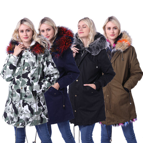 Damen Langmantel mit dekorativem Kunstfellkragen Fudus