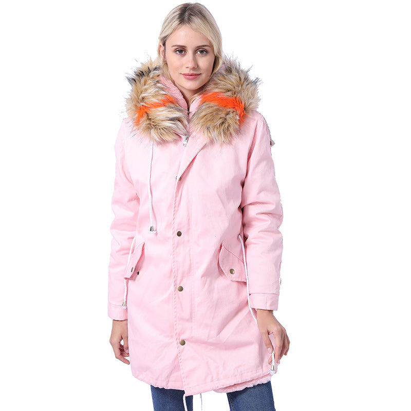 Damen Langmantel mit dekorativem Kunstfellkragen Fudus