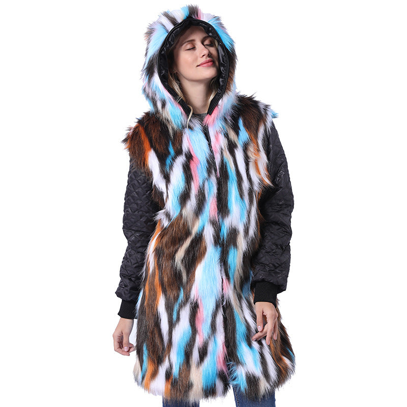 Damen Langmantel mit dekorativem Kunstfellkragen Fudus