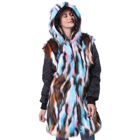 Damen Langmantel mit dekorativem Kunstfellkragen Fudus