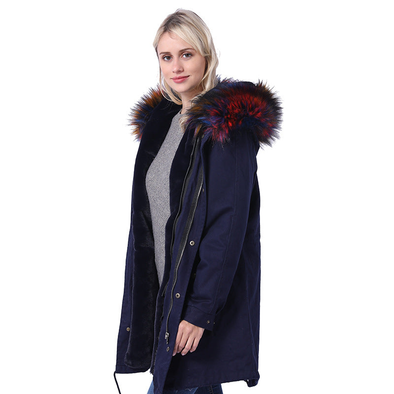Damen Langmantel mit dekorativem Kunstfellkragen Fudus